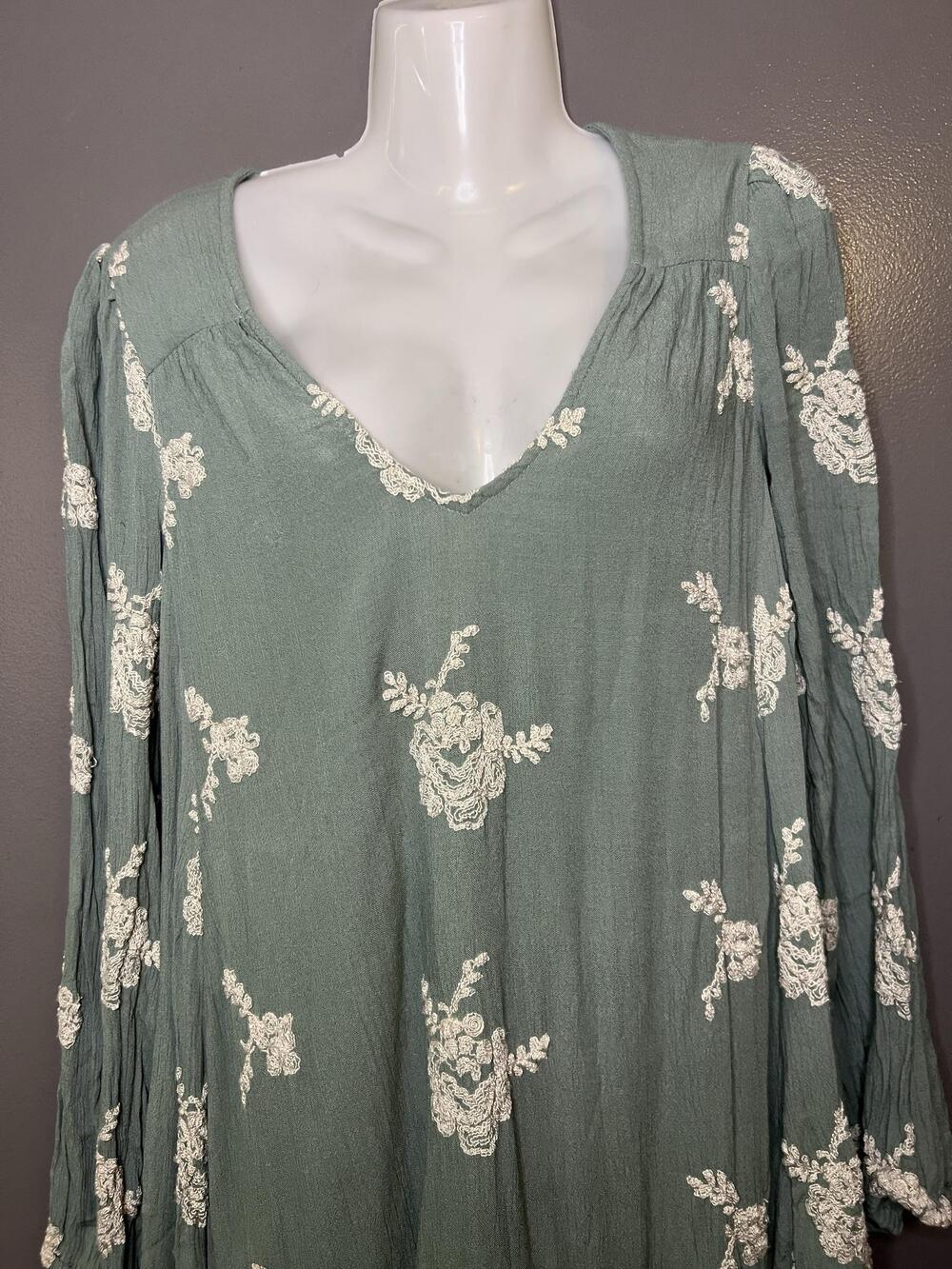 Free People Embroidered Dress Womens Medium Backless Boho Floral Green Mini